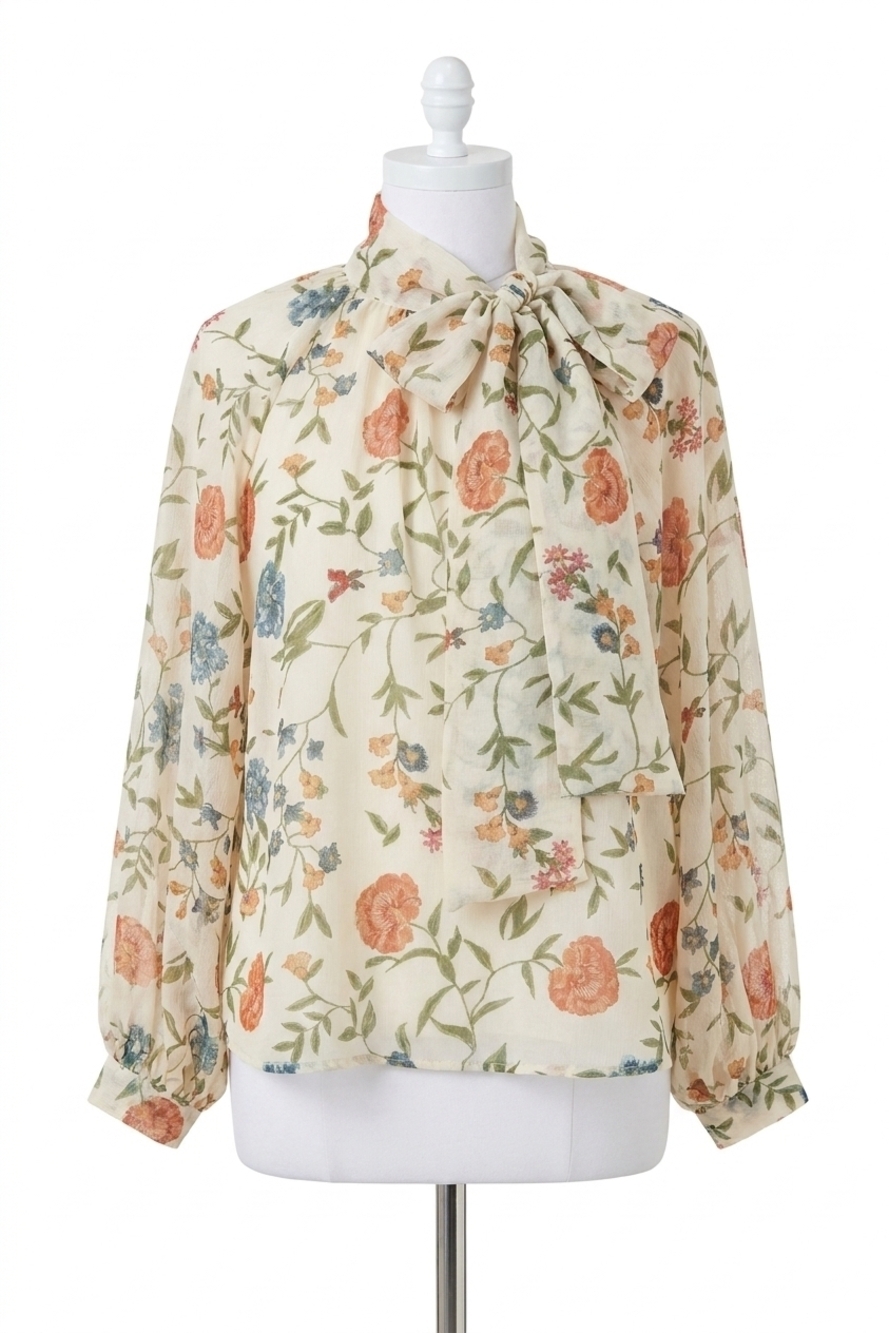NEW ENTRO garden grace bow blouse in ecru